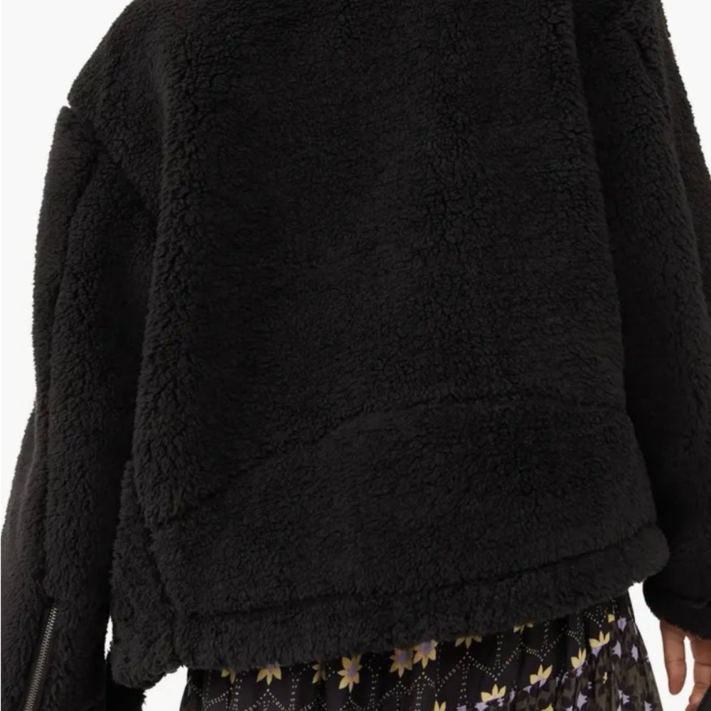 Free People So Cozy slouchy moto black fleece teddy jacket size Small - Picture 2 of 13